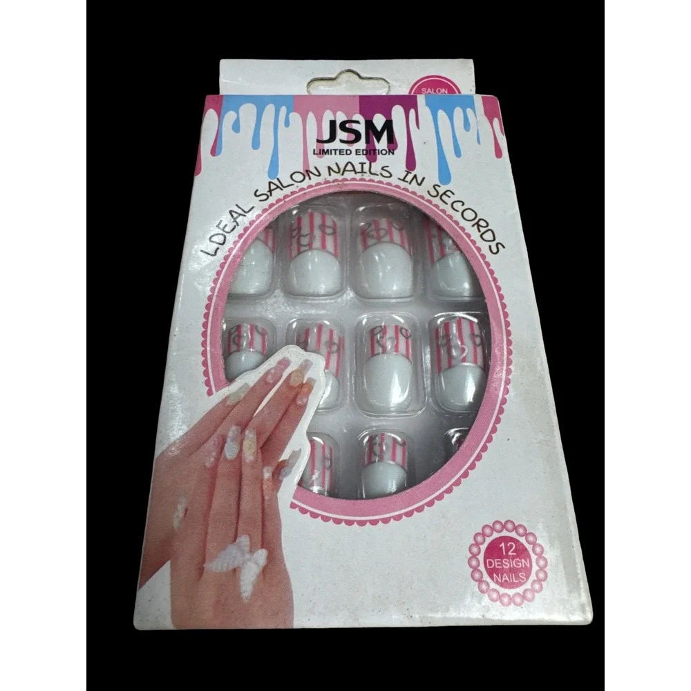 Press On False Nails Bundle Lot of 3 Glossy Floral French‎ Tip New Manicure Chic